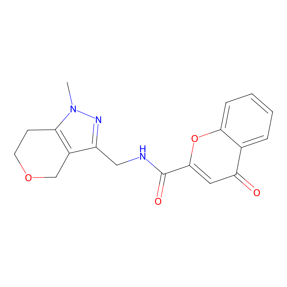N-((1-methyl-1,4,6,7-tetrahydropyrano[4,3-c]pyrazol-3-yl)methyl)-4-oxo-4H-chromene-2-carboxamide molecular structure, CAS 1797308-04-3