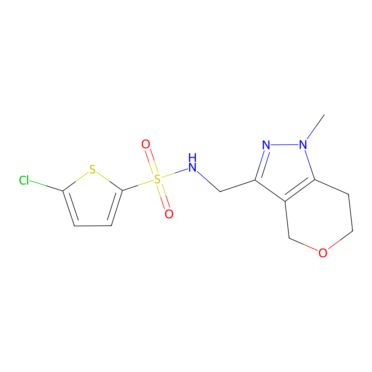 5-chloro-N-((1-methyl-1,4,6,7-tetrahydropyrano[4,3-c]pyrazol-3-yl)methyl)thiophene-2-sulfonamide molecular structure, CAS 1797308-08-7