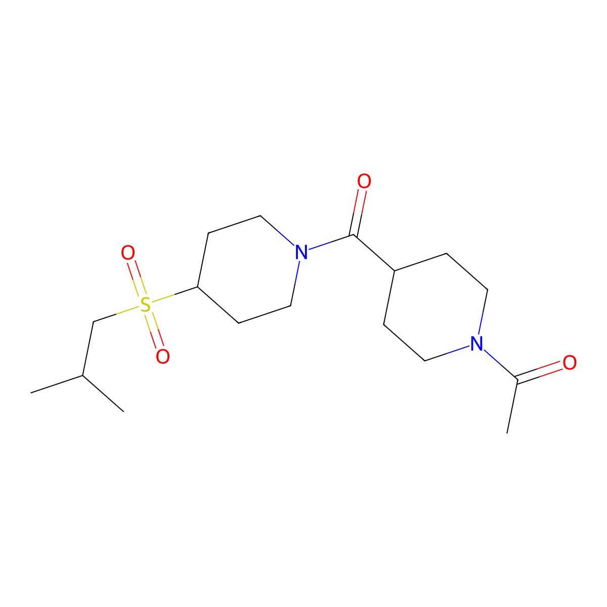1-(4-(4-(Isobutylsulfonyl)piperidine-1-carbonyl)piperidin-1-yl)ethanone molecular structure, CAS 1797308-37-2