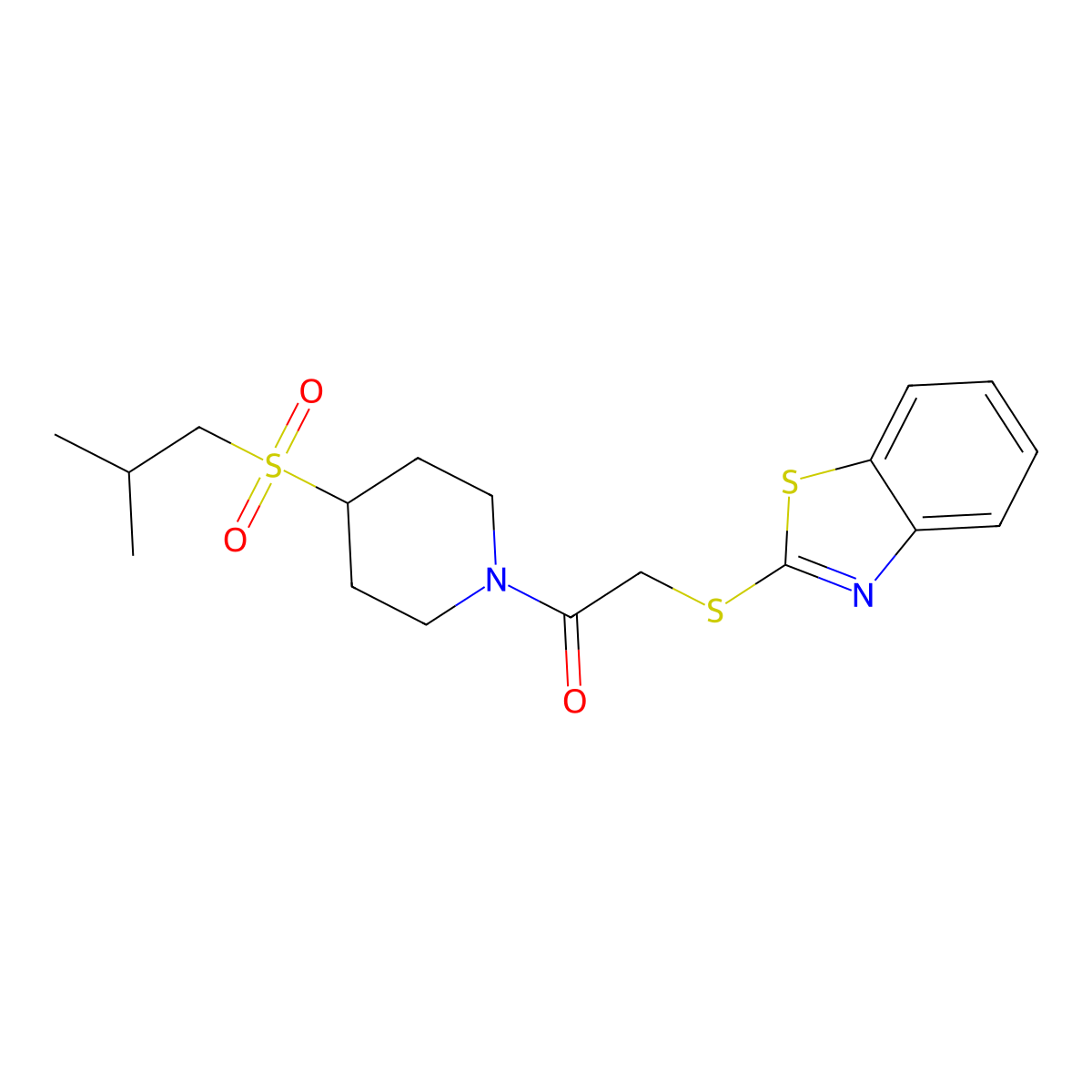 2-(Benzo[d]thiazol-2-ylthio)-1-(4-(isobutylsulfonyl)piperidin-1-yl)ethanone molecular structure, CAS 1797308-44-1