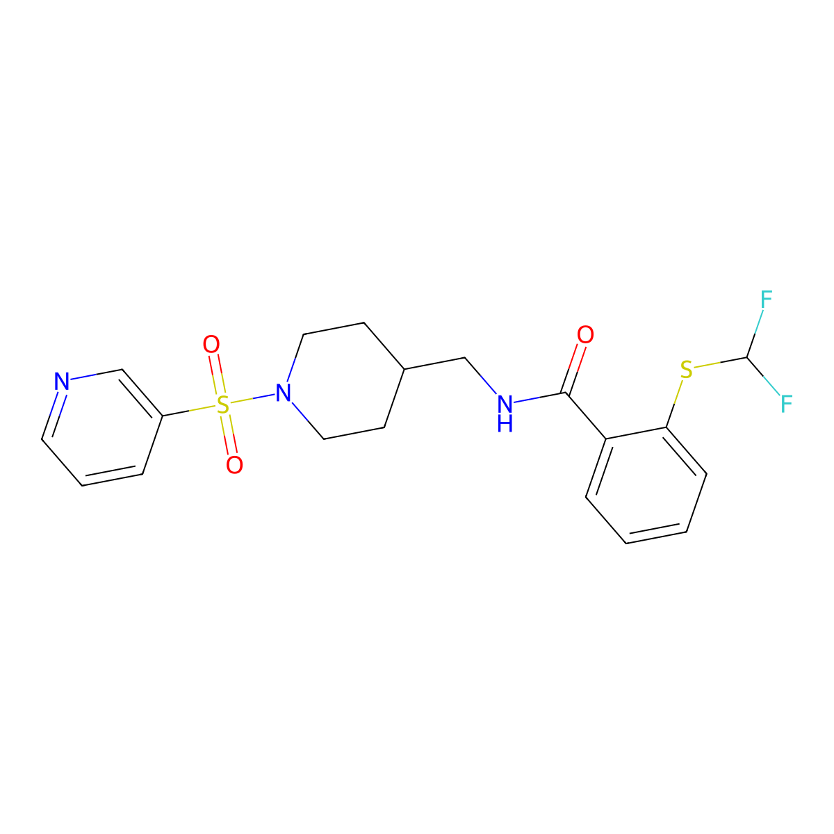 2-((difluoromethyl)thio)-N-((1-(pyridin-3-ylsulfonyl)piperidin-4-yl)methyl)benzamide molecular structure, CAS 1797309-43-3