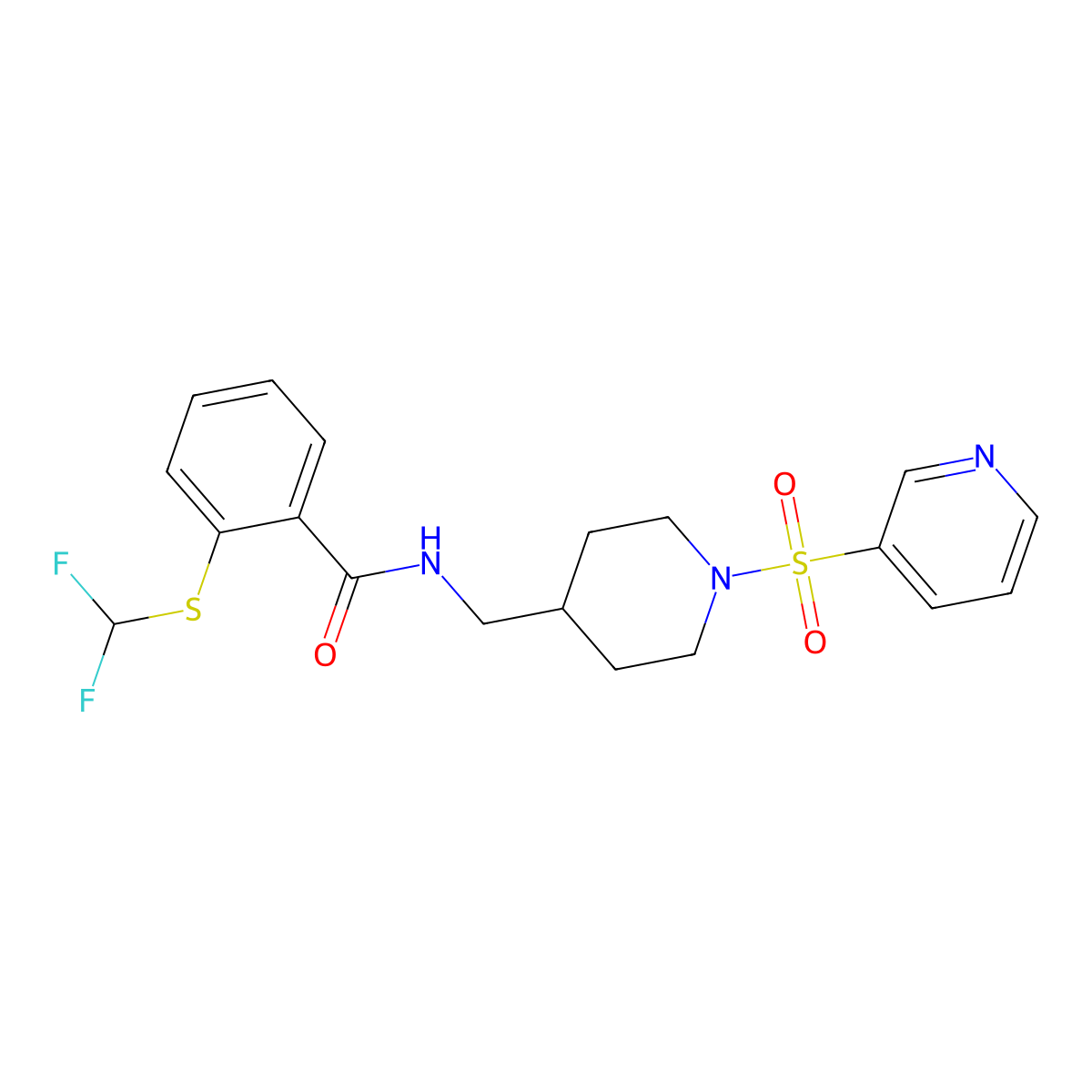 2-((difluoromethyl)thio)-N-((1-(pyridin-3-ylsulfonyl)piperidin-4-yl)methyl)benzamide molecular structure, CAS 1797309-43-3