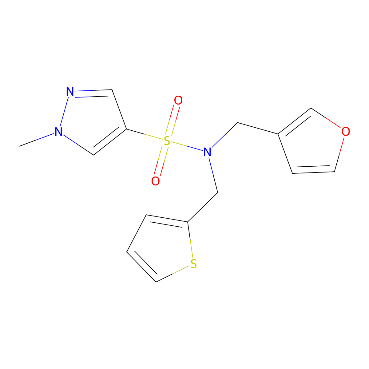 N-(furan-3-ylmethyl)-1-methyl-N-(thiophen-2-ylmethyl)-1H-pyrazole-4-sulfonamide molecular structure, CAS 1797309-95-5