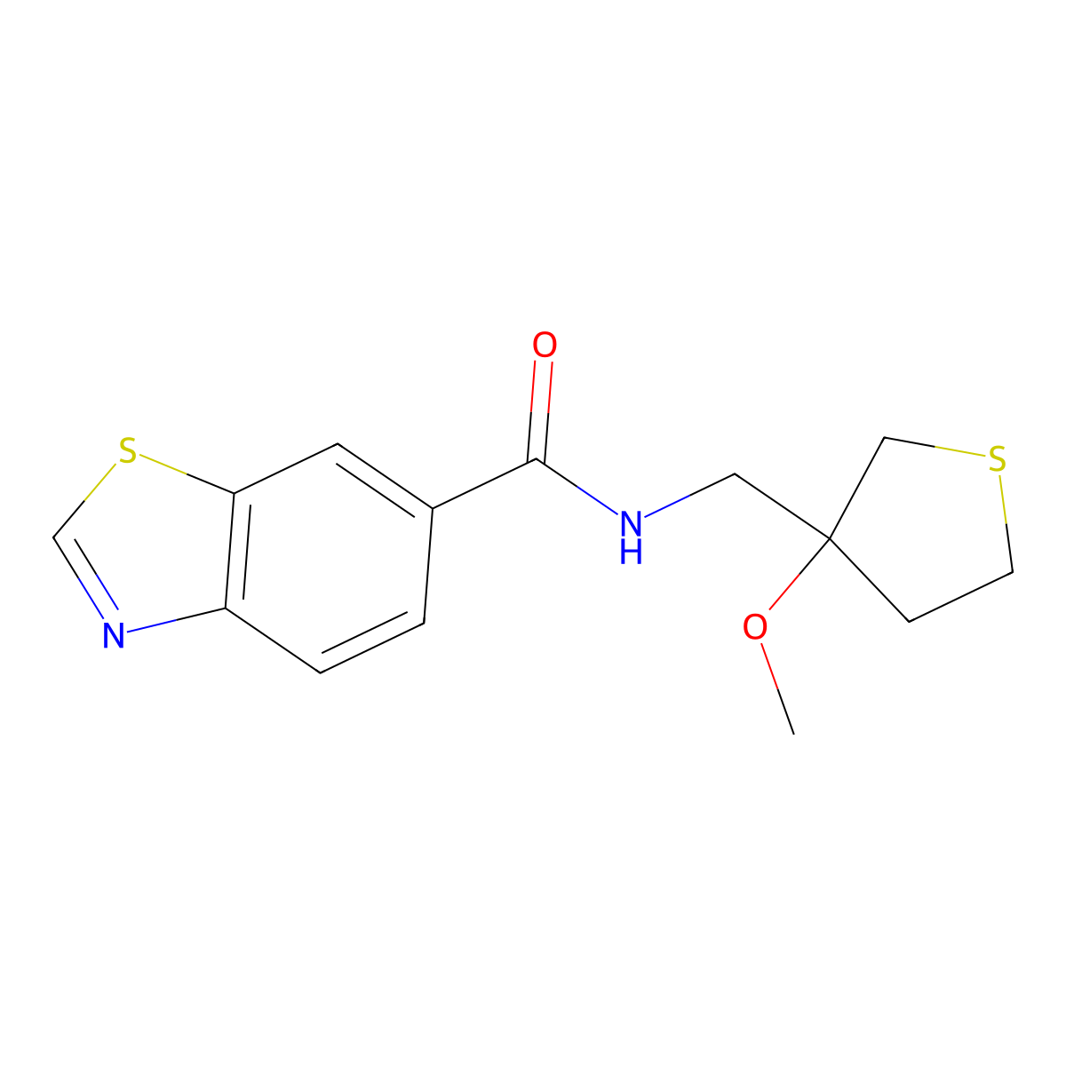N-((3-methoxytetrahydrothiophen-3-yl)methyl)benzo[d]thiazole-6-carboxamide molecular structure, CAS 1797310-00-9