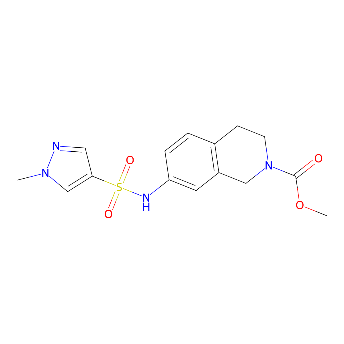 methyl 7-(1-methyl-1H-pyrazole-4-sulfonamido)-3,4-dihydroisoquinoline-2(1H)-carboxylate molecular structure, CAS 1797310-20-3