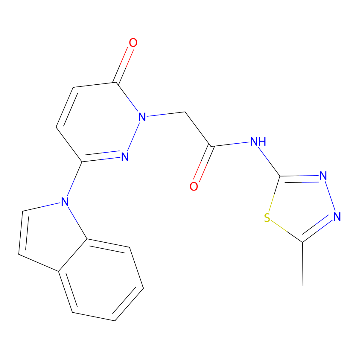 2-(3-(1H-indol-1-yl)-6-oxopyridazin-1(6H)-yl)-N-(5-methyl-1,3,4-thiadiazol-2-yl)acetamide molecular structure, CAS 1797316-00-7