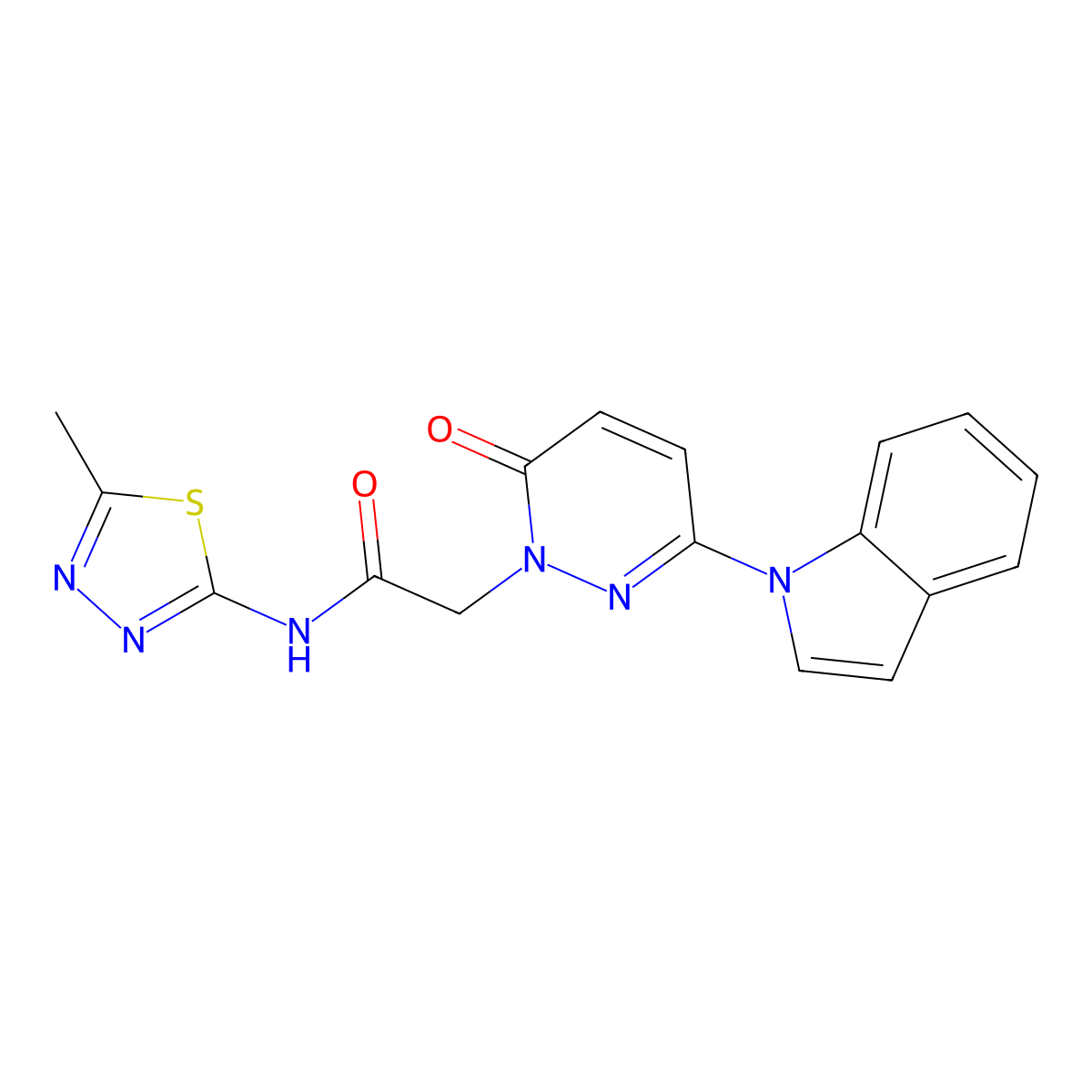 2-(3-(1H-indol-1-yl)-6-oxopyridazin-1(6H)-yl)-N-(5-methyl-1,3,4-thiadiazol-2-yl)acetamide molecular structure, CAS 1797316-00-7