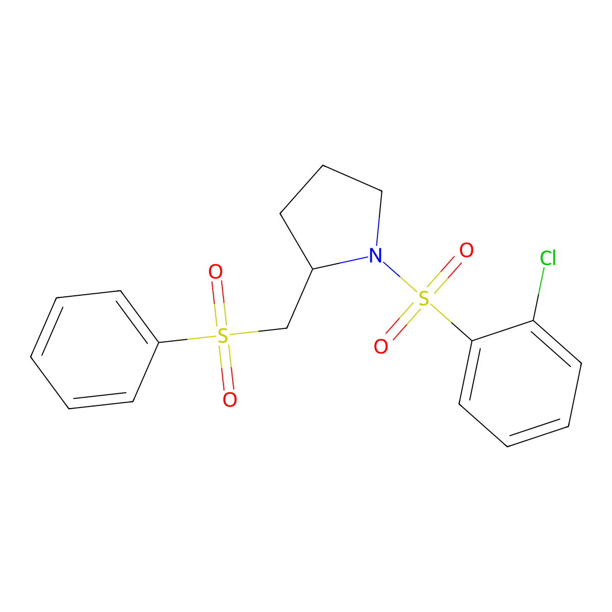 1-((2-Chlorophenyl)sulfonyl)-2-((phenylsulfonyl)methyl)pyrrolidine molecular structure, CAS 1797316-63-2