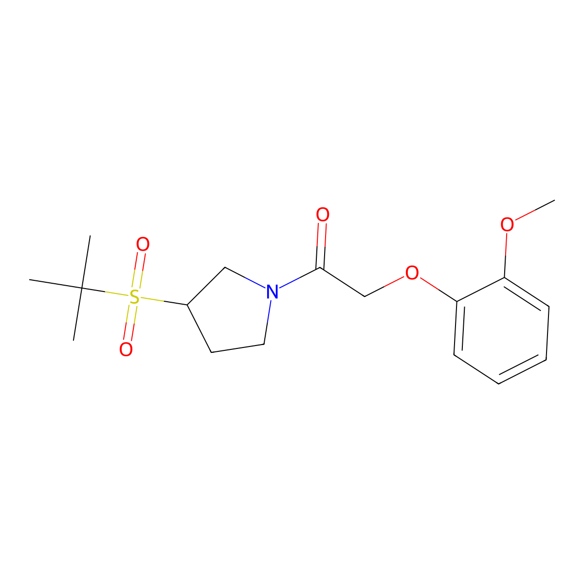 1-(3-(Tert-butylsulfonyl)pyrrolidin-1-yl)-2-(2-methoxyphenoxy)ethanone molecular structure, CAS 1797316-92-7