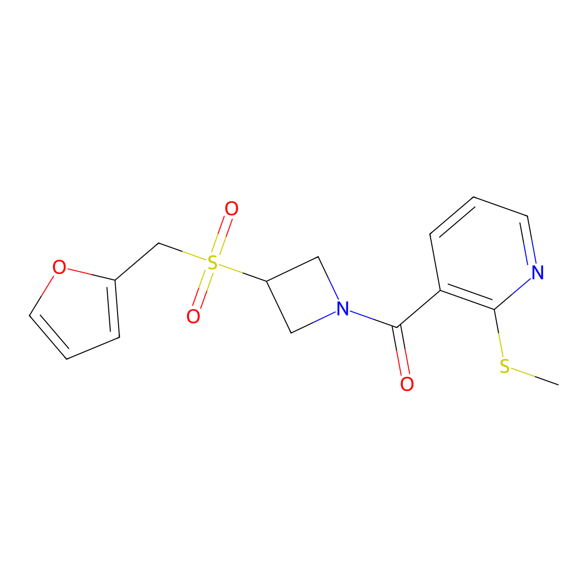 (3-((Furan-2-ylmethyl)sulfonyl)azetidin-1-yl)(2-(methylthio)pyridin-3-yl)methanone molecular structure, CAS 1797317-17-9