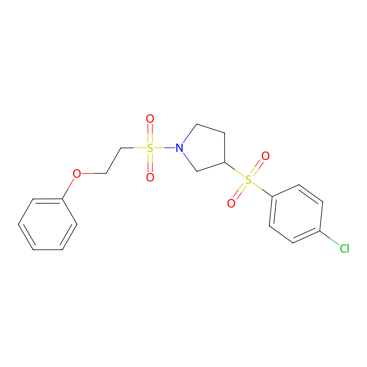 3-((4-Chlorophenyl)sulfonyl)-1-((2-phenoxyethyl)sulfonyl)pyrrolidine molecular structure, CAS 1797317-33-9