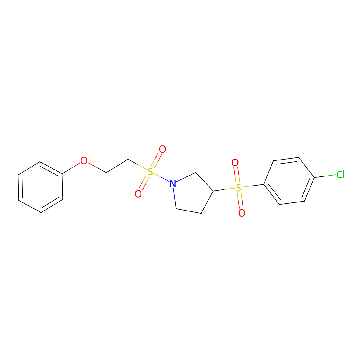 3-((4-Chlorophenyl)sulfonyl)-1-((2-phenoxyethyl)sulfonyl)pyrrolidine molecular structure, CAS 1797317-33-9