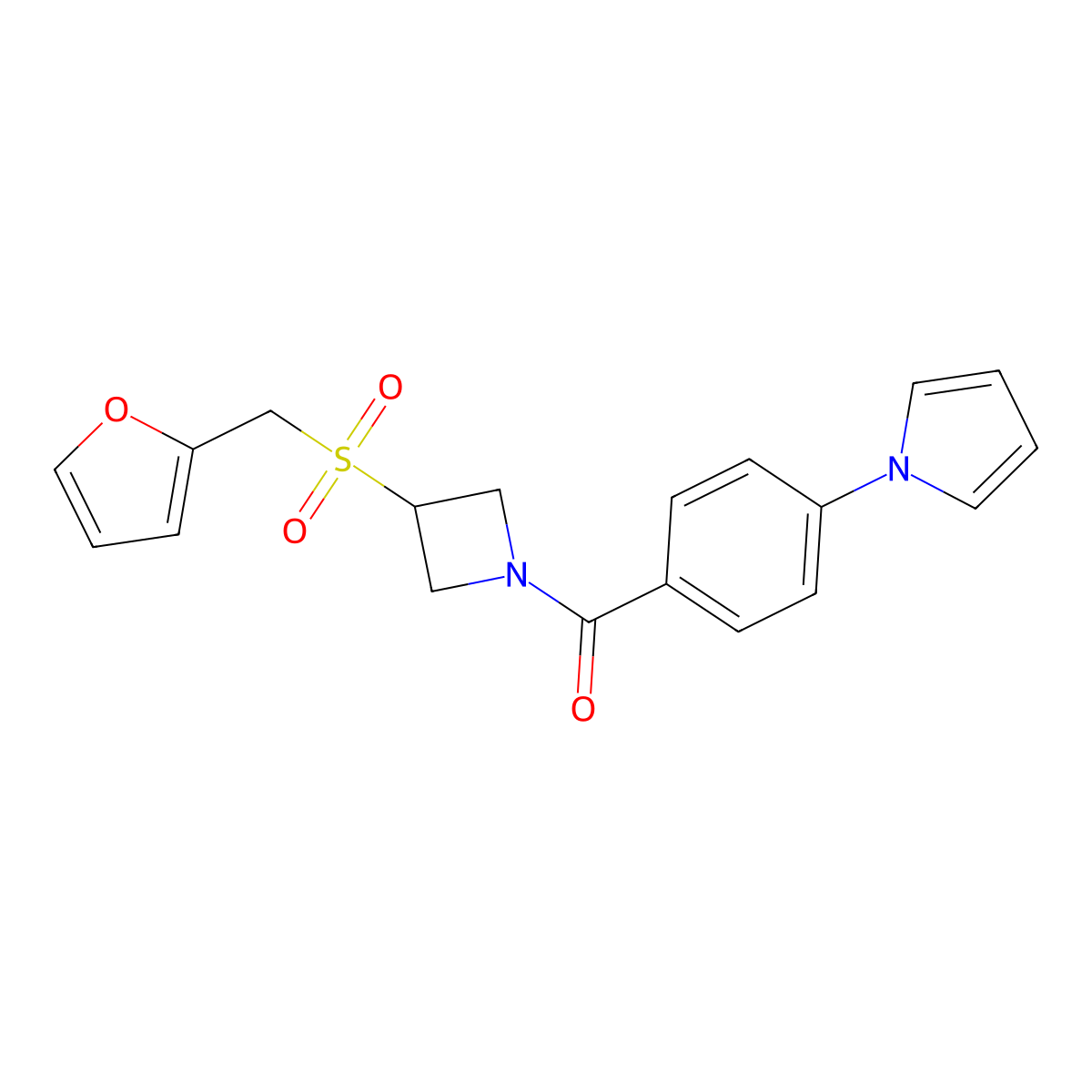 (4-(1H-pyrrol-1-yl)phenyl)(3-((furan-2-ylmethyl)sulfonyl)azetidin-1-yl)methanone molecular structure, CAS 1797317-43-1