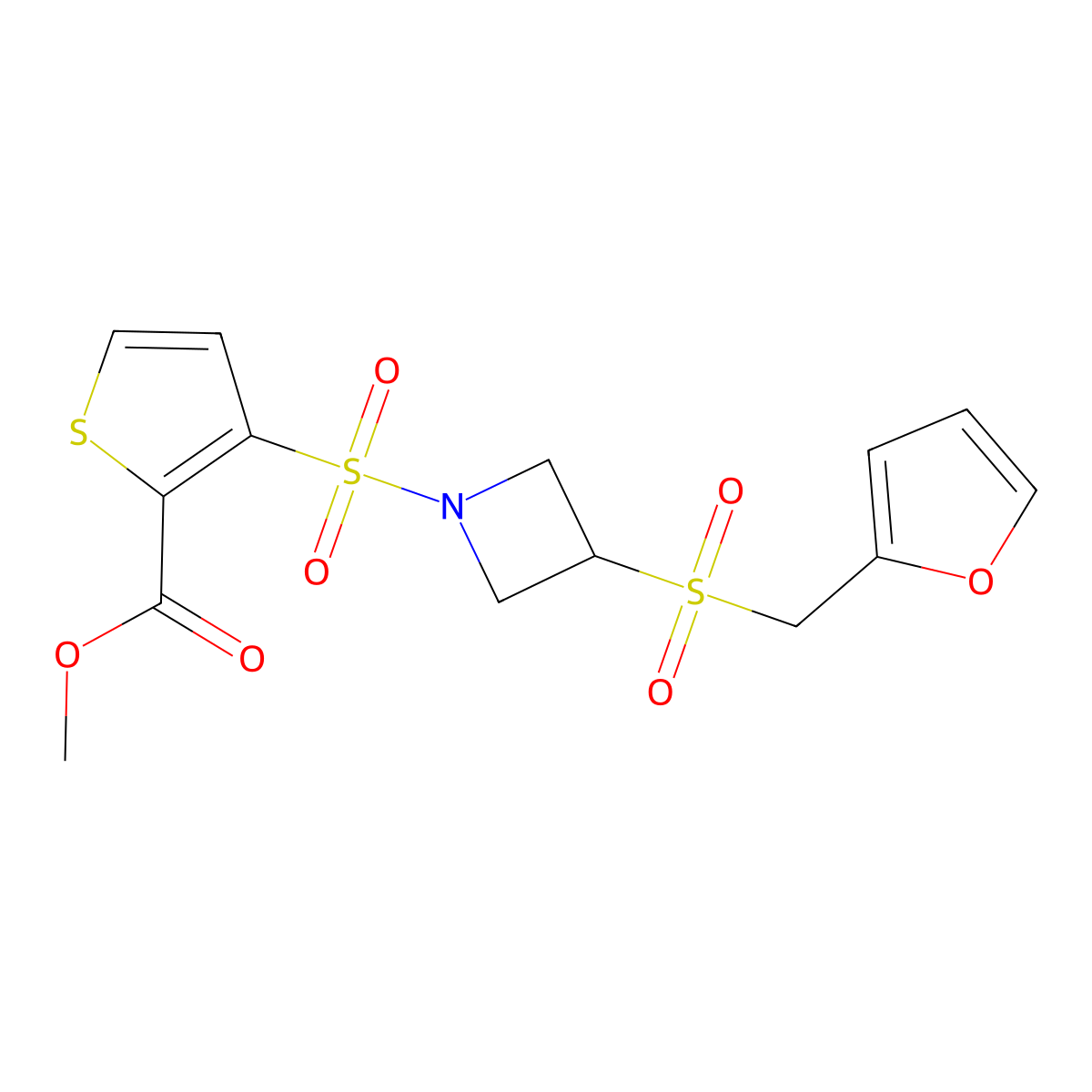 Methyl 3-((3-((furan-2-ylmethyl)sulfonyl)azetidin-1-yl)sulfonyl)thiophene-2-carboxylate molecular structure, CAS 1797317-54-4