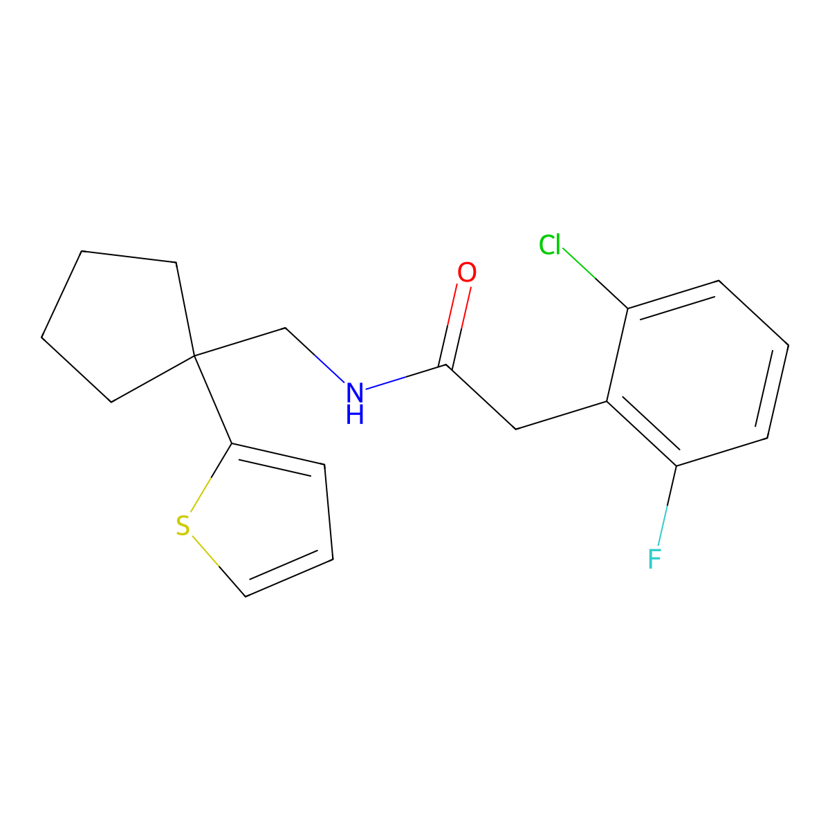 2-(2-Chloro-6-fluorophenyl)-N-{[1-(thiophen-2-YL)cyclopentyl]methyl}acetamide molecular structure, CAS 1797317-58-8