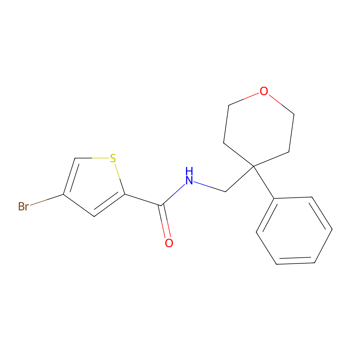4-bromo-N-((4-phenyltetrahydro-2H-pyran-4-yl)methyl)thiophene-2-carboxamide molecular structure, CAS 1797317-72-6