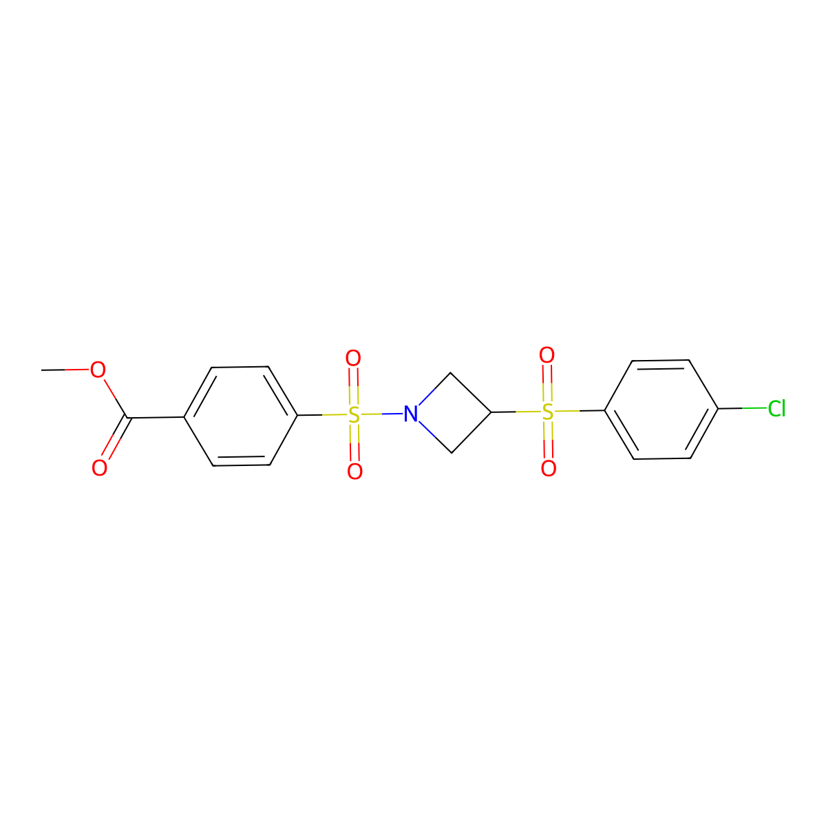 Methyl 4-((3-((4-chlorophenyl)sulfonyl)azetidin-1-yl)sulfonyl)benzoate molecular structure, CAS 1797317-73-7
