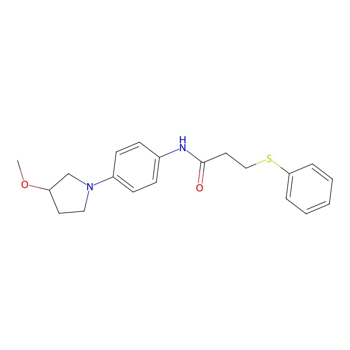 N-(4-(3-methoxypyrrolidin-1-yl)phenyl)-3-(phenylthio)propanamide molecular structure, CAS 1797317-89-5
