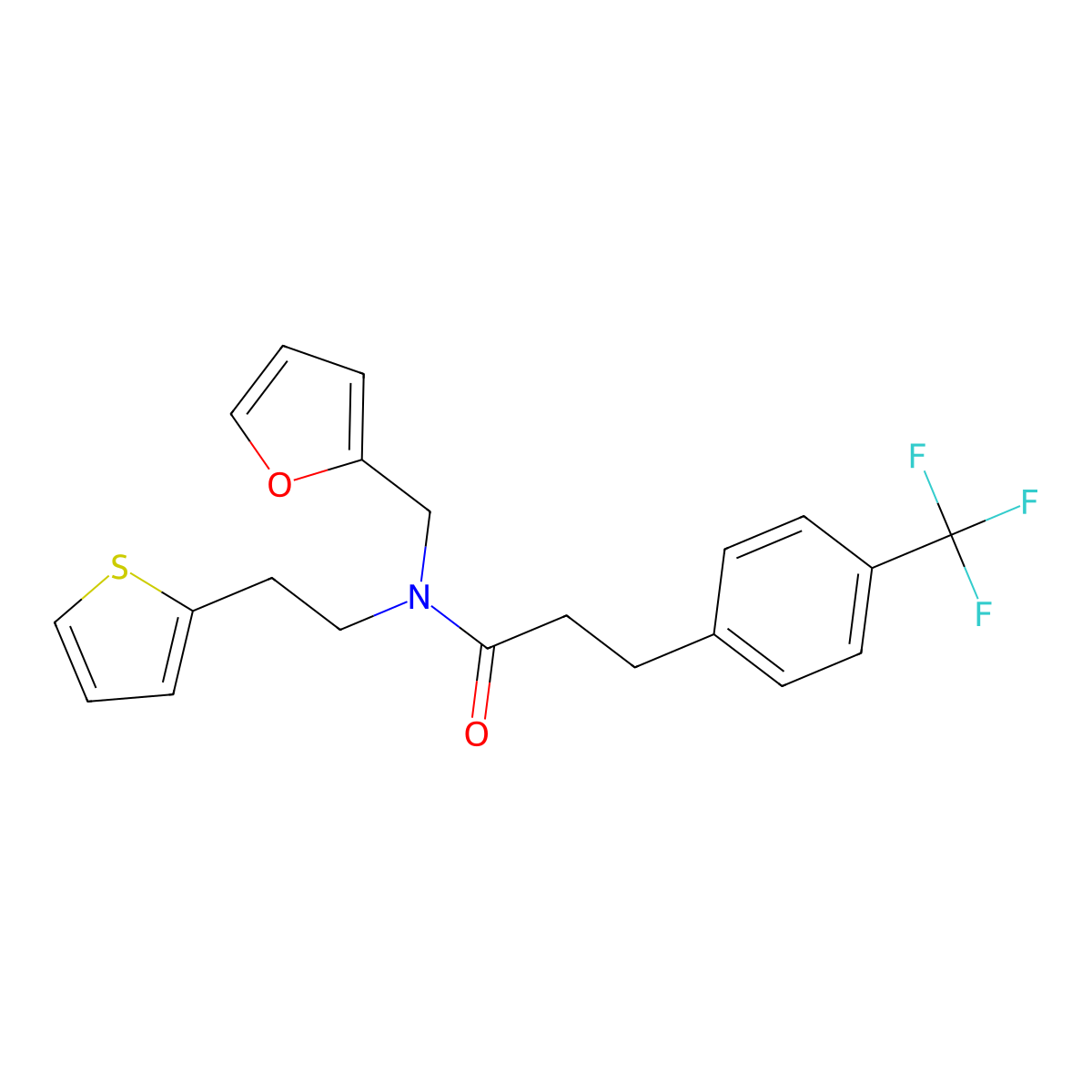 N-(furan-2-ylmethyl)-N-(2-(thiophen-2-yl)ethyl)-3-(4-(trifluoromethyl)phenyl)propanamide molecular structure, CAS 1797318-14-9