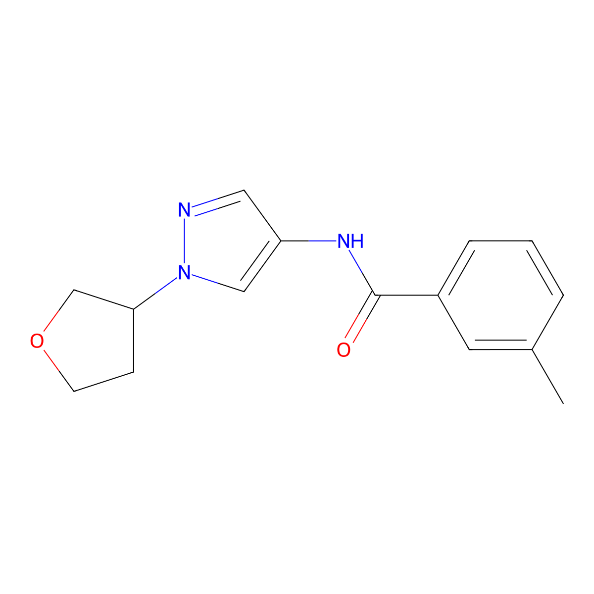 3-methyl-N-(1-(tetrahydrofuran-3-yl)-1H-pyrazol-4-yl)benzamide molecular structure, CAS 1797318-34-3