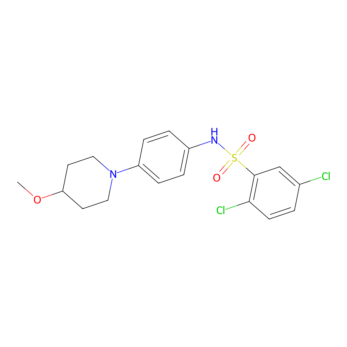 2,5-dichloro-N-(4-(4-methoxypiperidin-1-yl)phenyl)benzenesulfonamide molecular structure, CAS 1797318-35-4