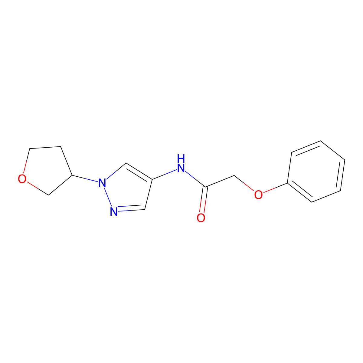 2-phenoxy-N-(1-(tetrahydrofuran-3-yl)-1H-pyrazol-4-yl)acetamide molecular structure, CAS 1797318-38-7