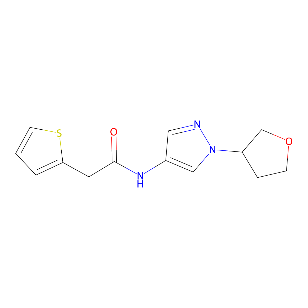 N-(1-(tetrahydrofuran-3-yl)-1H-pyrazol-4-yl)-2-(thiophen-2-yl)acetamide molecular structure, CAS 1797318-43-4