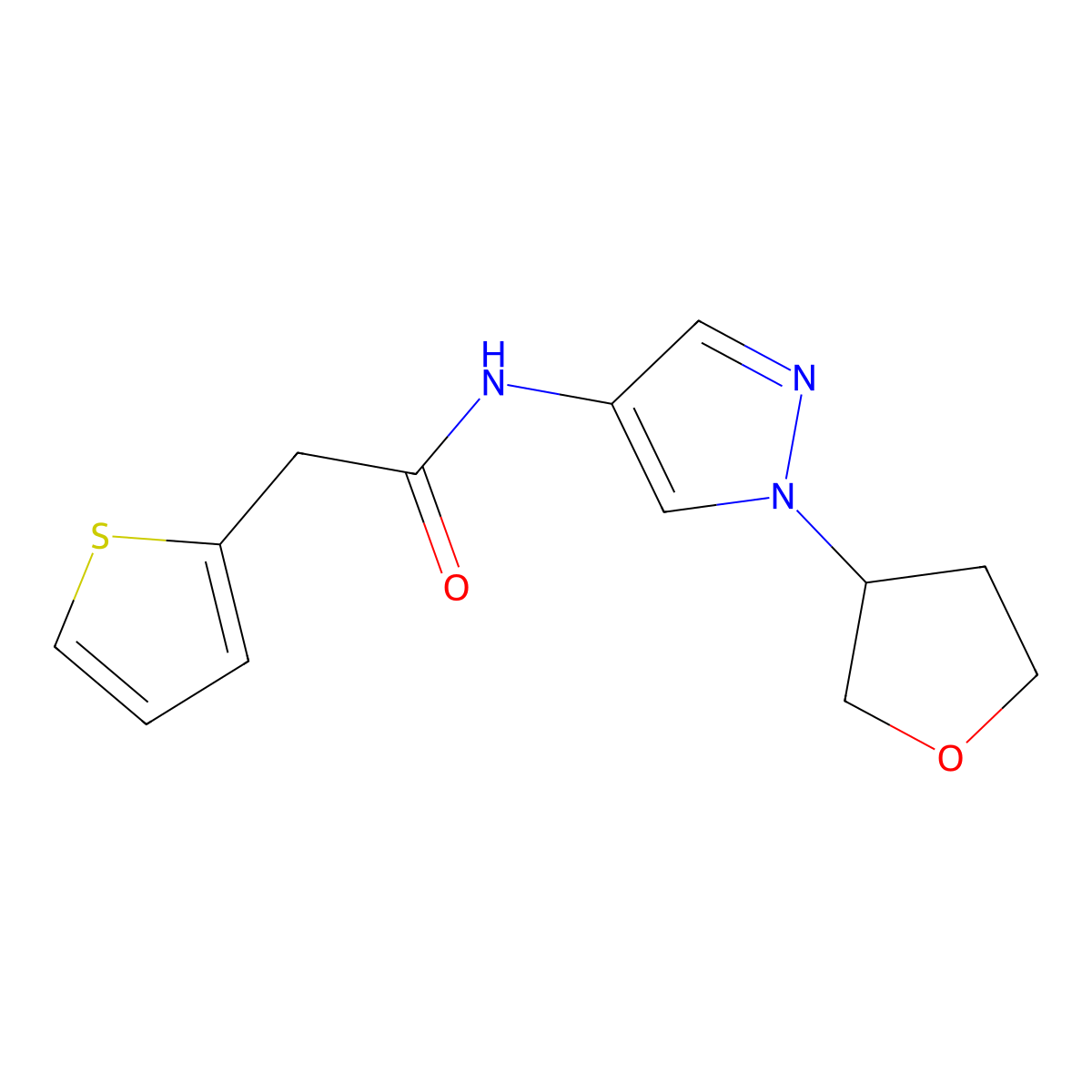 N-(1-(tetrahydrofuran-3-yl)-1H-pyrazol-4-yl)-2-(thiophen-2-yl)acetamide molecular structure, CAS 1797318-43-4