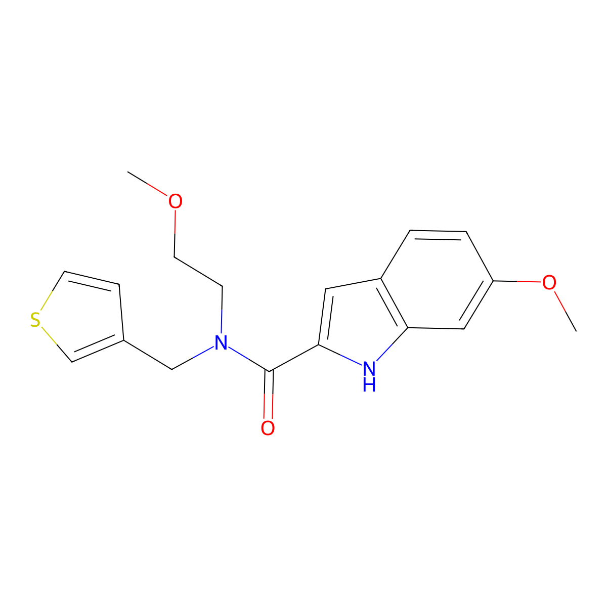 6-methoxy-N-(2-methoxyethyl)-N-(thiophen-3-ylmethyl)-1H-indole-2-carboxamide molecular structure, CAS 1797318-51-4