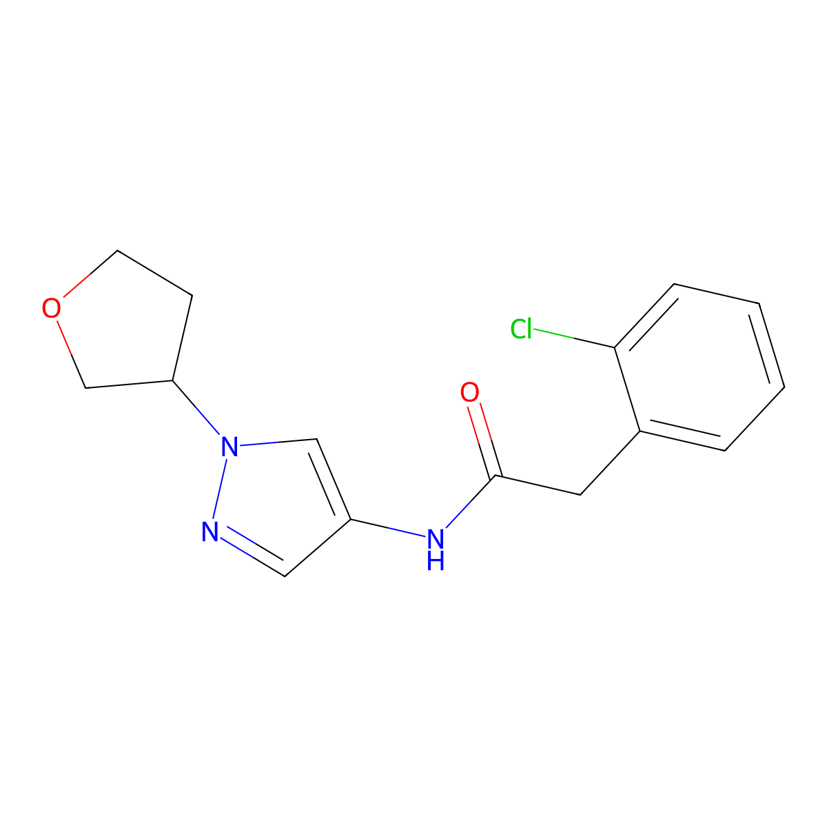 2-(2-chlorophenyl)-N-(1-(tetrahydrofuran-3-yl)-1H-pyrazol-4-yl)acetamide molecular structure, CAS 1797318-55-8