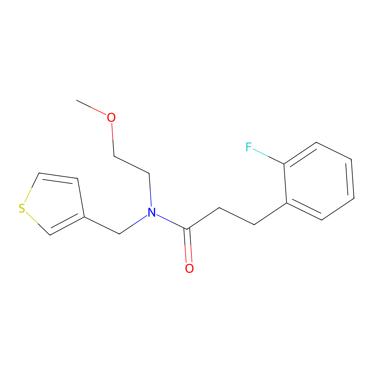 3-(2-fluorophenyl)-N-(2-methoxyethyl)-N-(thiophen-3-ylmethyl)propanamide molecular structure, CAS 1797318-57-0