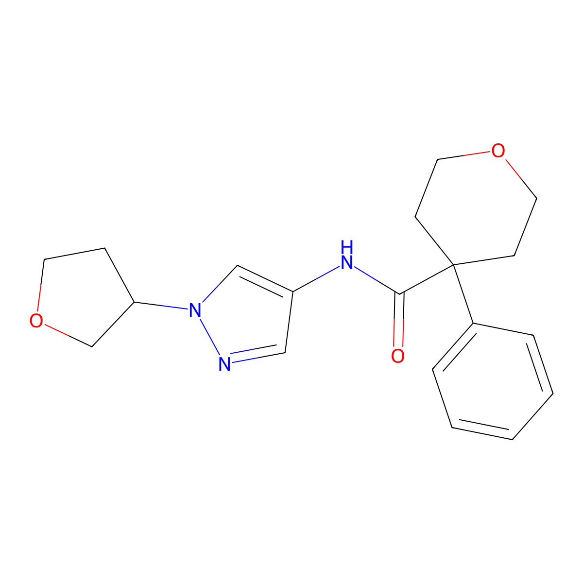 N-[1-(oxolan-3-yl)-1H-pyrazol-4-yl]-4-phenyloxane-4-carboxamide molecular structure, CAS 1797318-69-4