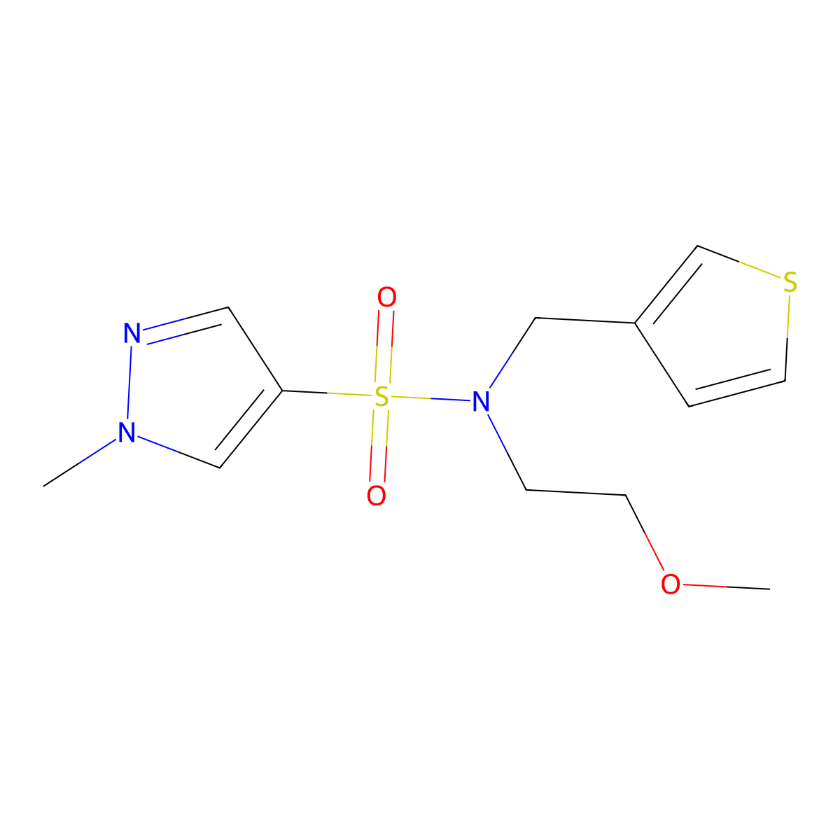 N-(2-methoxyethyl)-1-methyl-N-(thiophen-3-ylmethyl)-1H-pyrazole-4-sulfonamide molecular structure, CAS 1797318-72-9