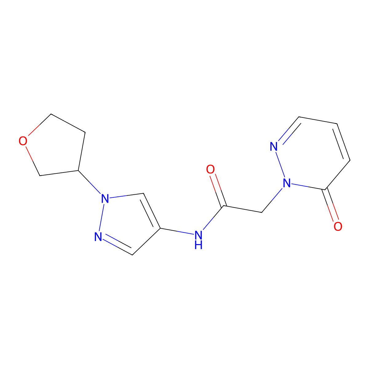 2-(6-oxopyridazin-1(6H)-yl)-N-(1-(tetrahydrofuran-3-yl)-1H-pyrazol-4-yl)acetamide molecular structure, CAS 1797318-81-0