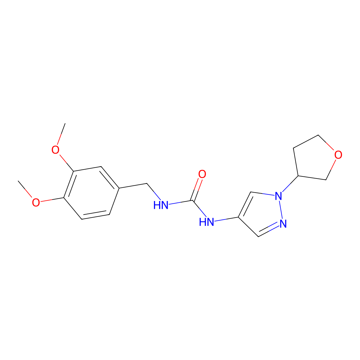 1-(3,4-dimethoxybenzyl)-3-(1-(tetrahydrofuran-3-yl)-1H-pyrazol-4-yl)urea molecular structure, CAS 1797318-89-8