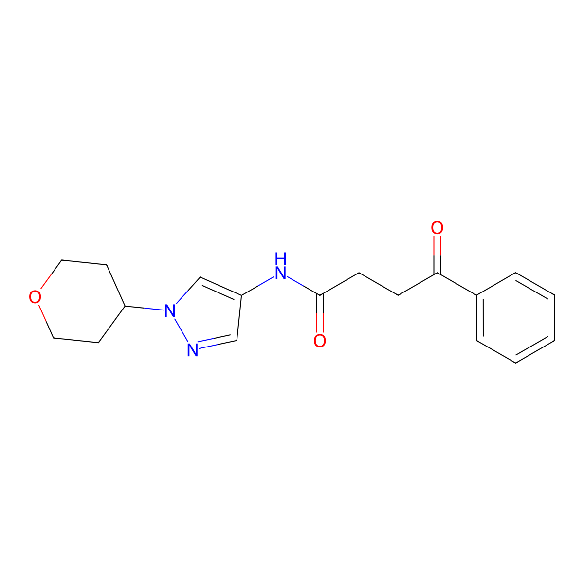 4-oxo-4-phenyl-N-(1-(tetrahydro-2H-pyran-4-yl)-1H-pyrazol-4-yl)butanamide molecular structure, CAS 1797319-00-6