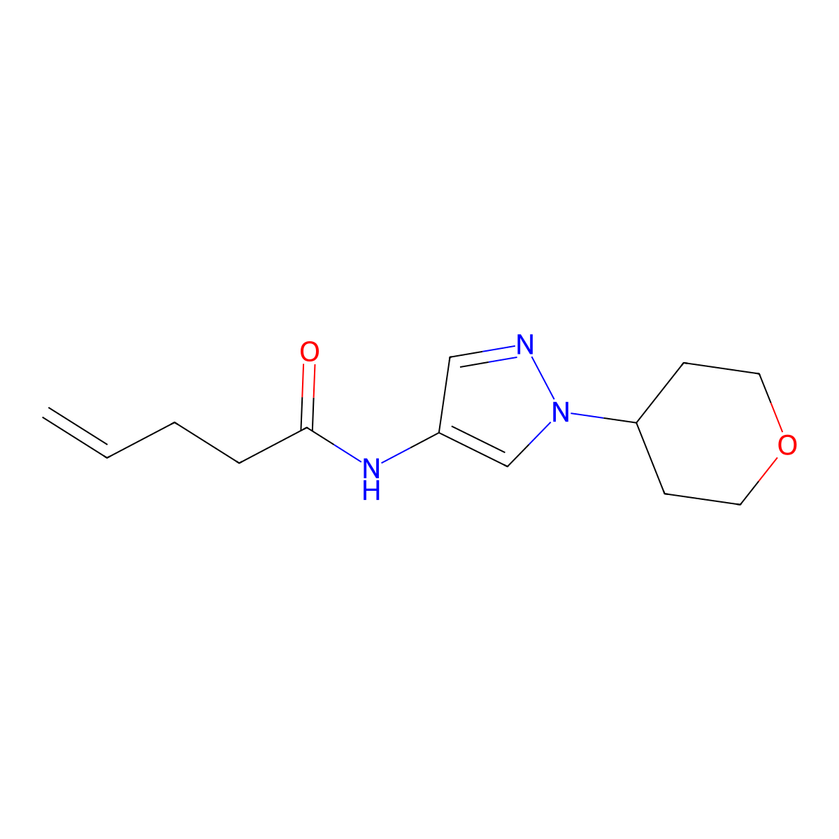 N-(1-(tetrahydro-2H-pyran-4-yl)-1H-pyrazol-4-yl)pent-4-enamide molecular structure, CAS 1797319-04-0