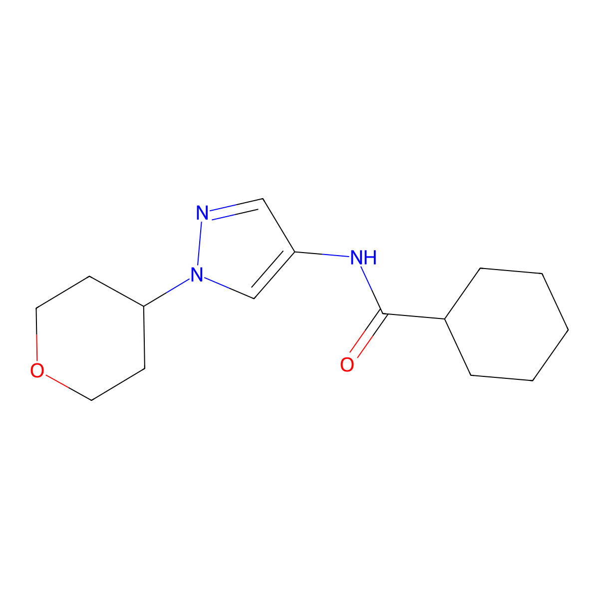 N-(1-(tetrahydro-2H-pyran-4-yl)-1H-pyrazol-4-yl)cyclohexanecarboxamide molecular structure, CAS 1797319-09-5