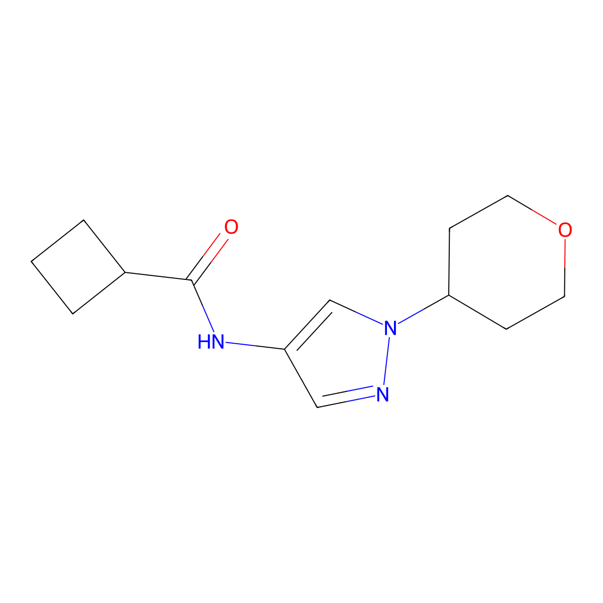 N-(1-(tetrahydro-2H-pyran-4-yl)-1H-pyrazol-4-yl)cyclobutanecarboxamide molecular structure, CAS 1797319-15-3