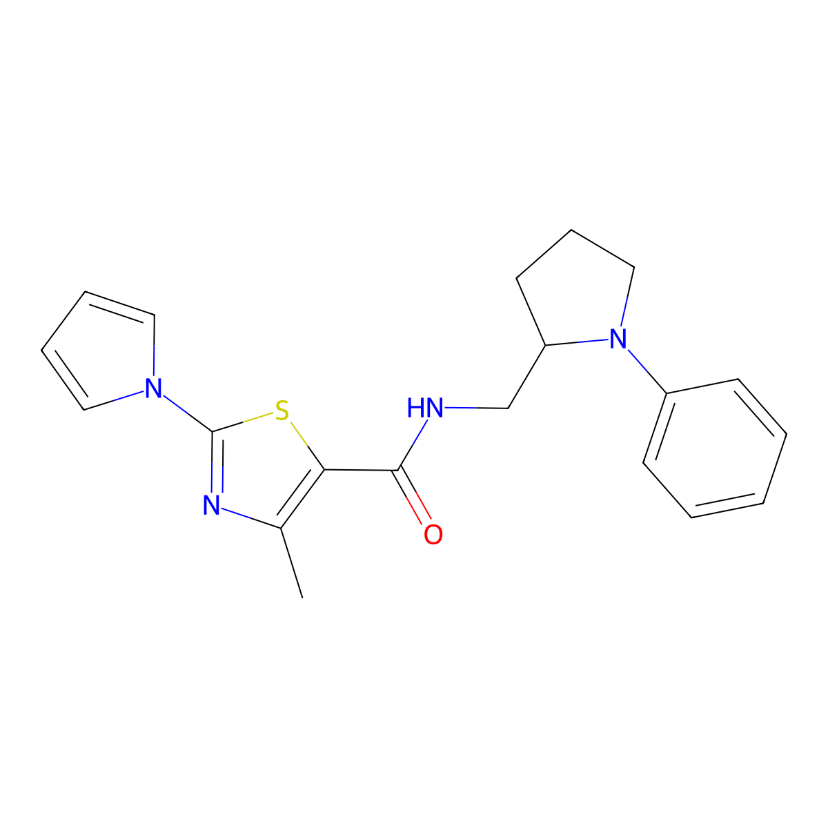 4-methyl-N-((1-phenylpyrrolidin-2-yl)methyl)-2-(1H-pyrrol-1-yl)thiazole-5-carboxamide molecular structure, CAS 1797319-85-7