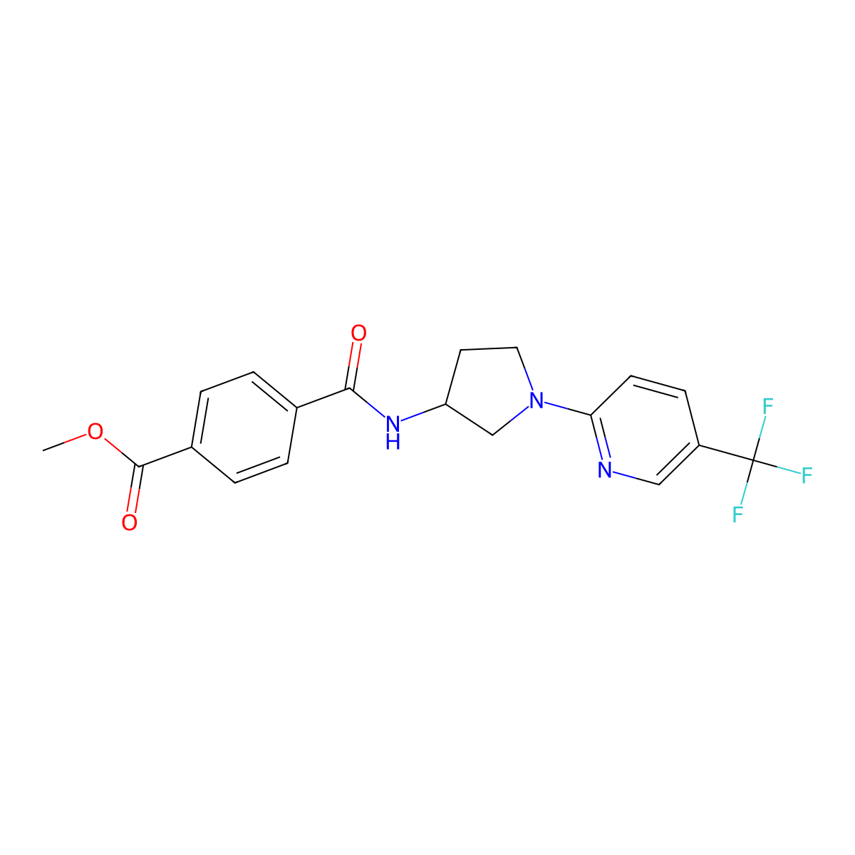 Methyl 4-((1-(5-(trifluoromethyl)pyridin-2-yl)pyrrolidin-3-yl)carbamoyl)benzoate molecular structure, CAS 1797320-17-2