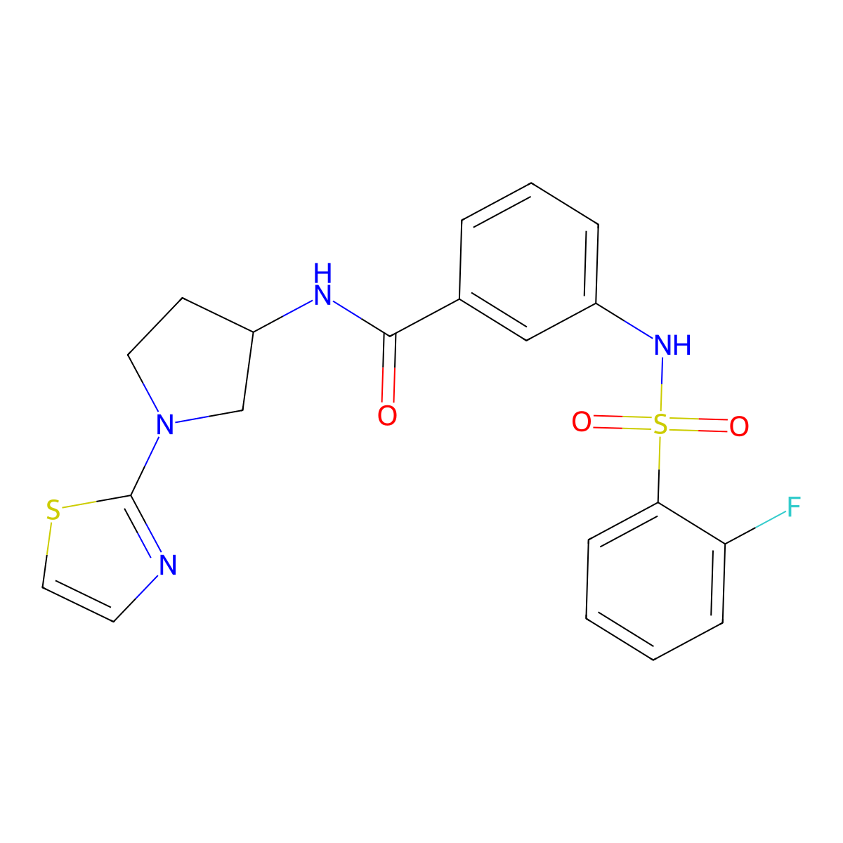 3-(2-fluorophenylsulfonamido)-N-(1-(thiazol-2-yl)pyrrolidin-3-yl)benzamide molecular structure, CAS 1797320-64-9