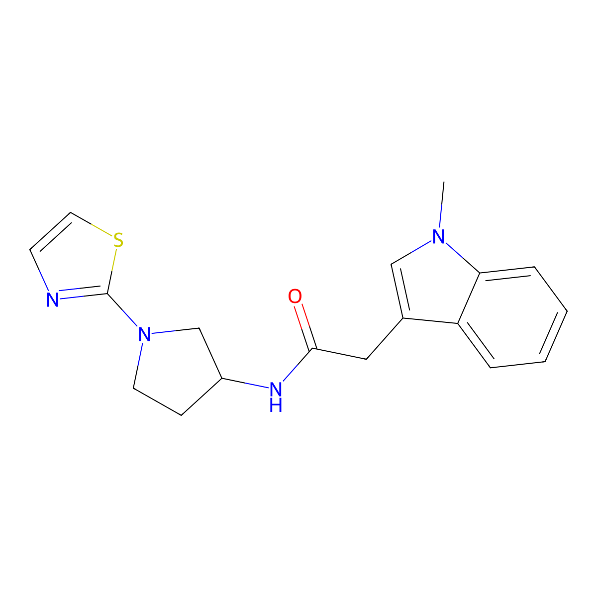 2-(1-methyl-1H-indol-3-yl)-N-(1-(thiazol-2-yl)pyrrolidin-3-yl)acetamide molecular structure, CAS 1797320-72-9