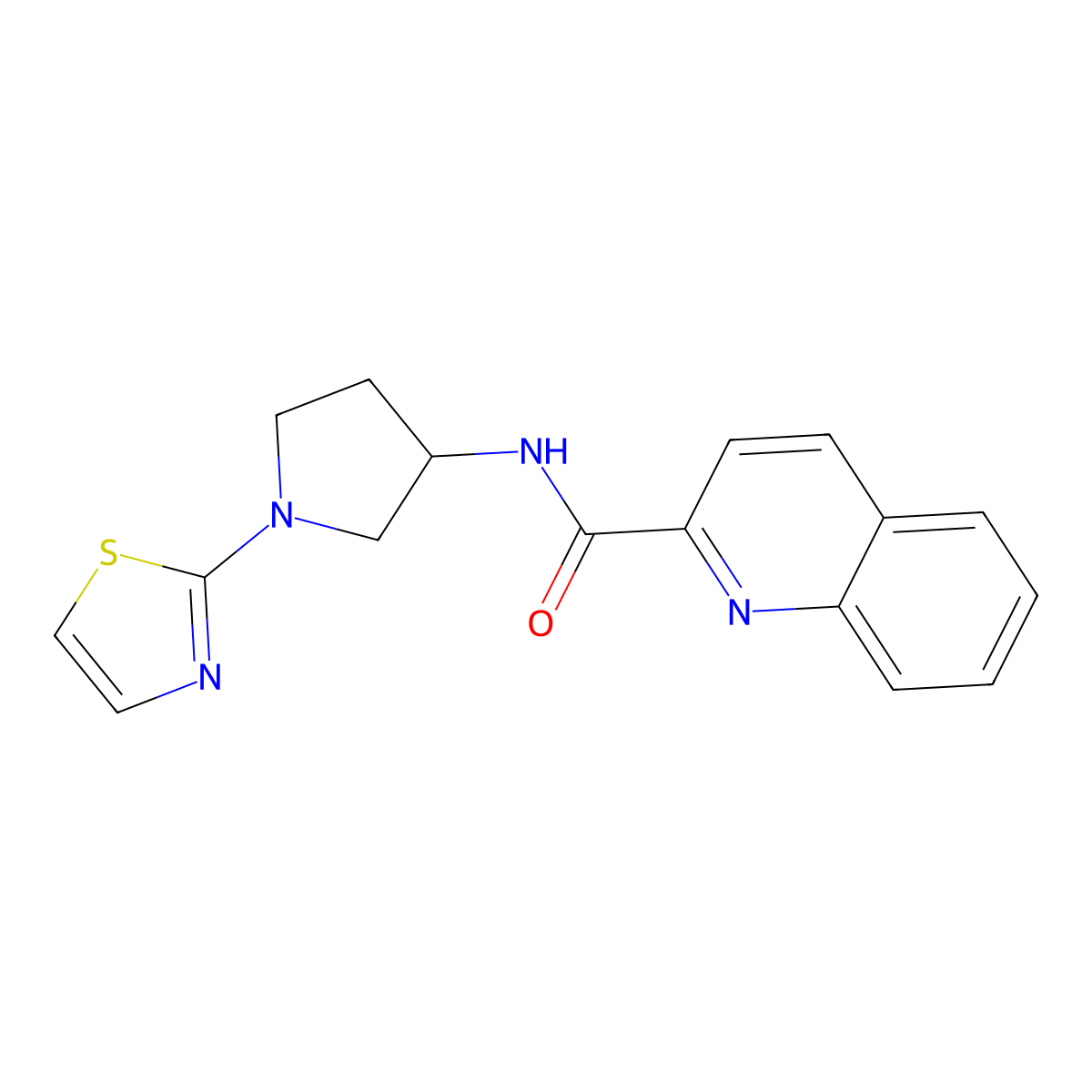 N-(1-(thiazol-2-yl)pyrrolidin-3-yl)quinoline-2-carboxamide molecular structure, CAS 1797320-88-7