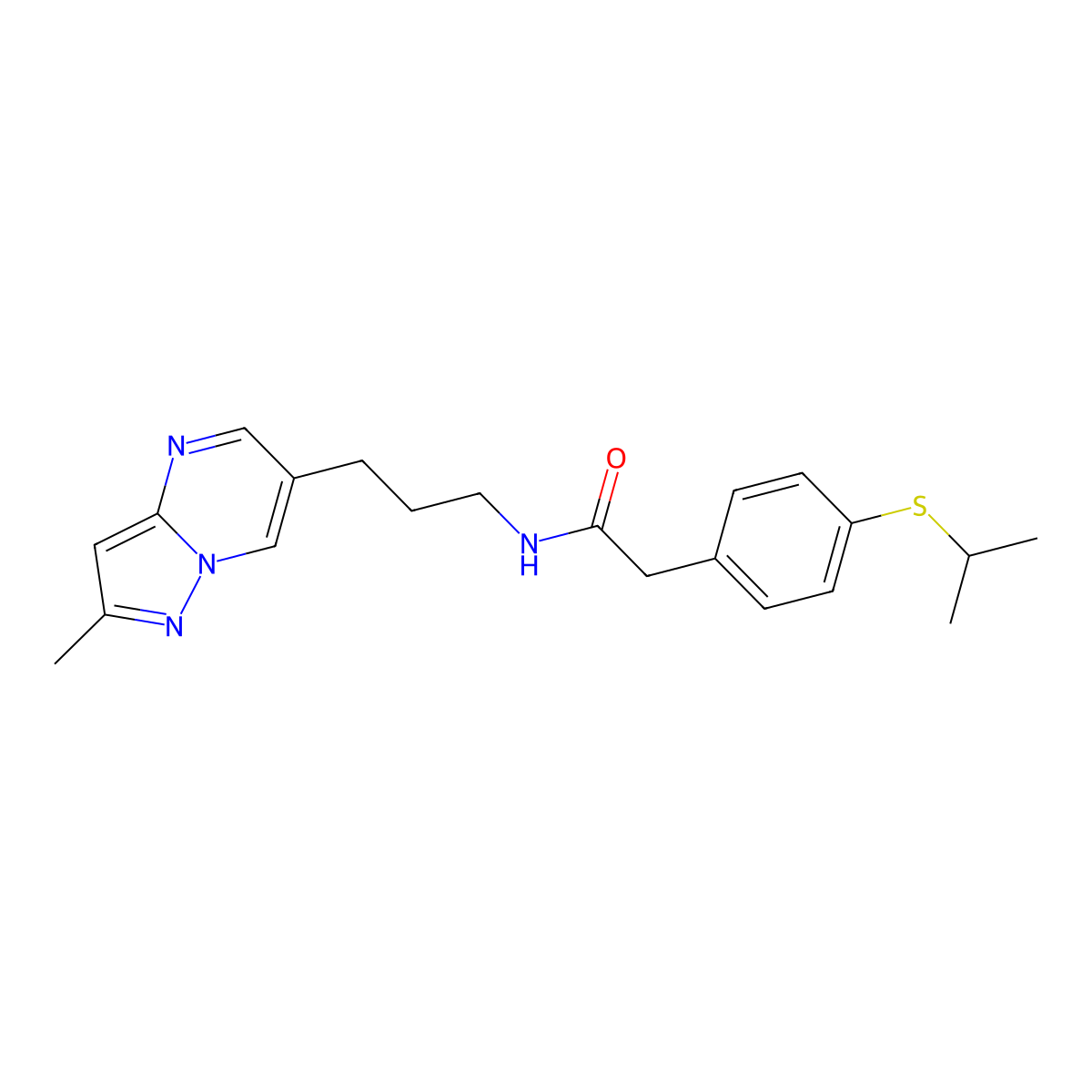 2-(4-(isopropylthio)phenyl)-N-(3-(2-methylpyrazolo[1,5-a]pyrimidin-6-yl)propyl)acetamide molecular structure, CAS 1797321-04-0