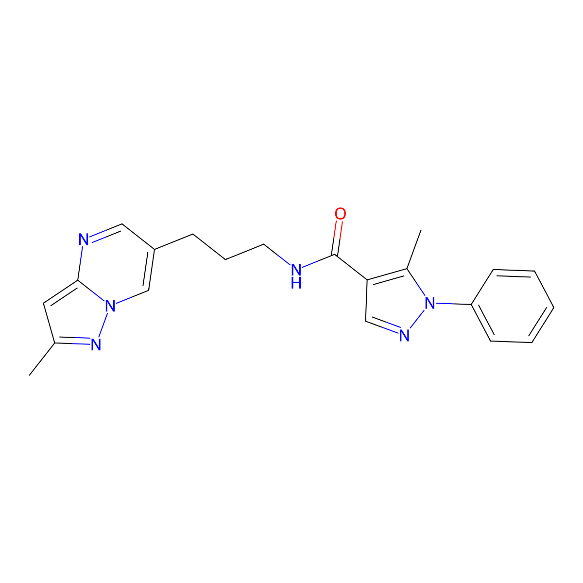 5-methyl-N-(3-{2-methylpyrazolo[1,5-a]pyrimidin-6-yl}propyl)-1-phenyl-1H-pyrazole-4-carboxamide molecular structure, CAS 1797321-33-5