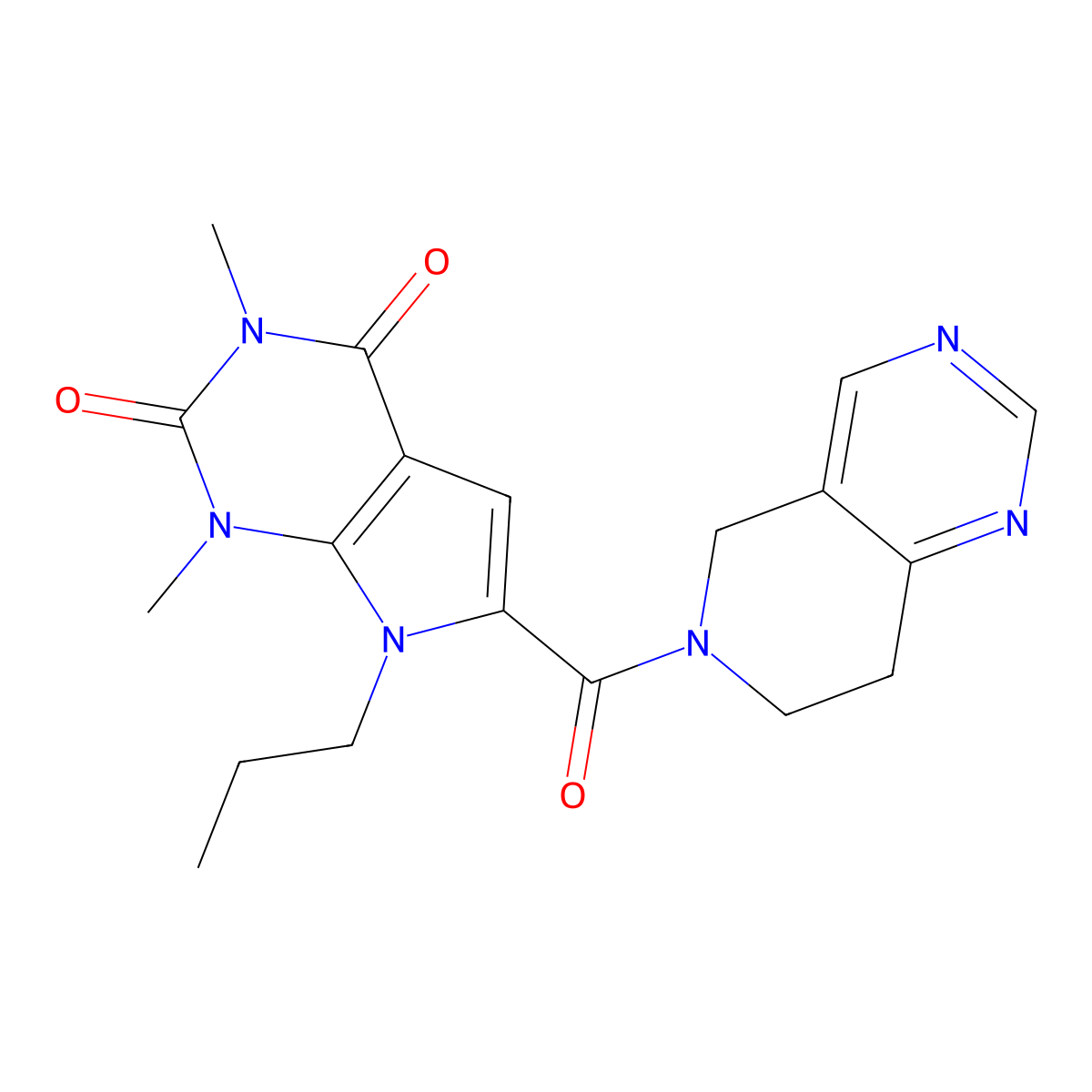 1,3-dimethyl-7-propyl-6-(5,6,7,8-tetrahydropyrido[4,3-d]pyrimidine-6-carbonyl)-1H-pyrrolo[2,3-d]pyrimidine-2,4(3H,7H)-dione molecular structure, CAS 1797321-66-4
