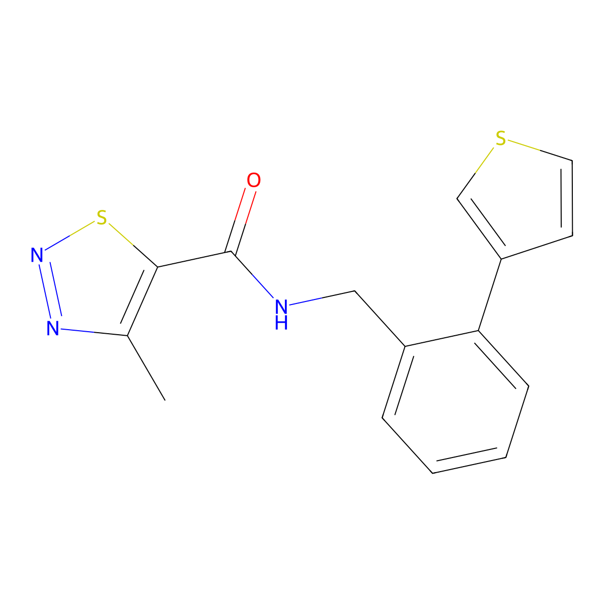 4-methyl-N-(2-(thiophen-3-yl)benzyl)-1,2,3-thiadiazole-5-carboxamide molecular structure, CAS 1797322-40-7
