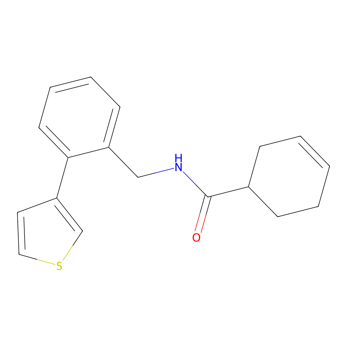 N-(2-(thiophen-3-yl)benzyl)cyclohex-3-enecarboxamide molecular structure, CAS 1797322-56-5