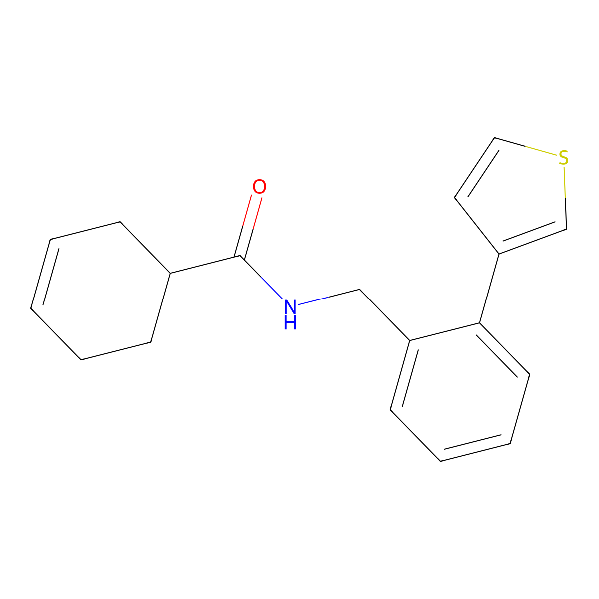 N-(2-(thiophen-3-yl)benzyl)cyclohex-3-enecarboxamide molecular structure, CAS 1797322-56-5